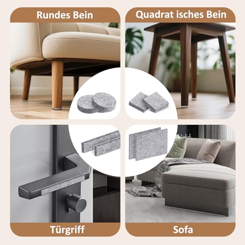 moinkerin 8 Stück Filzgleiter Selbstklebend zum Zuschneiden 16x20cm Groß 5mm Selbstklebende Filzgleiter für Stühle,Parkett Lärmreduzierung & Kratzschutz Filzfüße Schneiden Sie Jede Form (Grau)