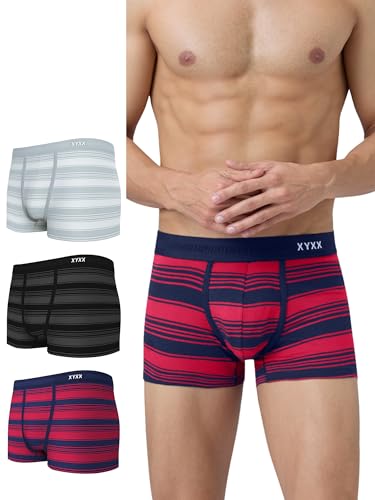 Image of XYXX Men's Streax Super Combed Cotton Regular Fit Striped Trunks with No Marks Waistband