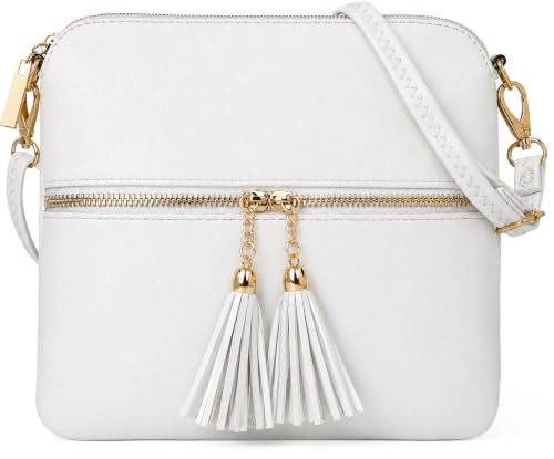 Image of Woodland Leathers Crossbody Bag for Women, Designer Faux Leather Small Shoulder Bag With Adjustable Strap, Ladies Multiple Compartments Messenger Bag (White)