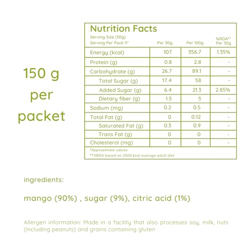Image of Natch Dried Thai Mango Slices, Healthy Snakcs 100% All Natural, Vegan, Gluten Free, No Artificial Preservatives, Trans Fat Free, Rich in Antioxidants, Bare Flavour, 150gm each (Pack of 2)