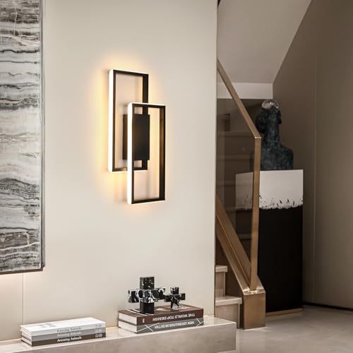 DELIPOP Aplique Pared Interior LED, 28W Lámpara de Pared Moderna, Luz de Pared LED Blanco Cálido 3000K, Negro Apliques Luz Pared Interior para Dormitorio, Sala de Estar, Cocina, Pasillo Escalera
