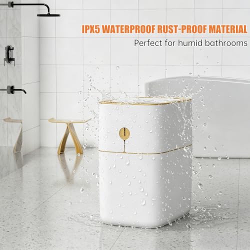 Image of funest Smart Bathroom Trash Can with Lid, 3.6 Gallon Slim Motion Gold Sensor Garbage Bin with Inner Bucket, Trash Can with Lid Waterproof for Kitchen Office