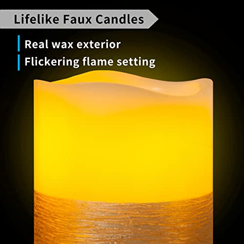FURORA LIGHTING Gold Real Wax Trim Candles with Remote and Timer, Pack of 8 Pillar & Votive Candles, LED Flameless Flickering Candle for Home Décor, Battery Included