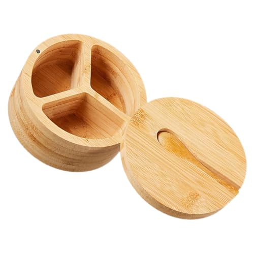 VINTORKY Kitchen Salt Bowl Lid Salt Box Separated Seasoning Container Bamboo Spice Box
