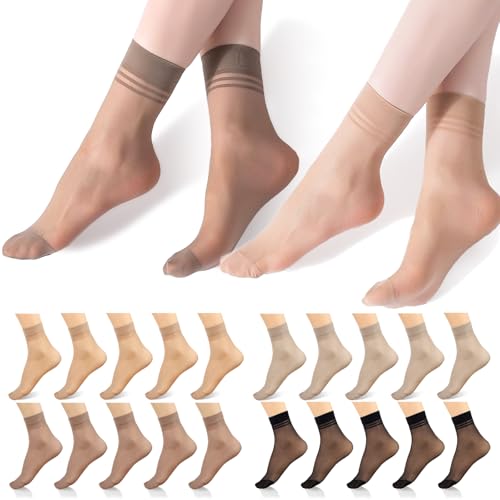 20 Pairs Women's Ankle Sheer Nylon Socks Summer Thin Soft Tight Hosiery Reinforced Toe Stylish Socks