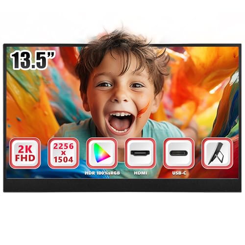 REUMAR 13.5" 2K Portable Gaming Monitor | IPS Display with Wide Viewing Angle & Low Blue Light | Plug and Play via USB-C/HDMI for Console, Laptop, Phone | VESA Mount Ready