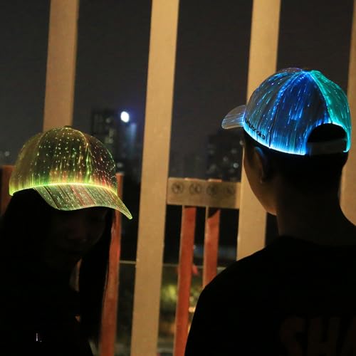 Image of lumisonata LED Cap Fiber Optic Hat EDM Baseball Caps Light Up 7 Colors Glowing USB Charging Hats Rave Accessories for Party