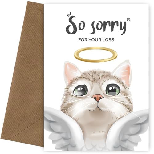 Tarjetas de condolencias de gato – Tarjeta de condolencias por la pérdida de gato y mejor amigo en el cielo – Tarjeta de duelo para mascotas con condolencia más profunda de la muerte de los gatos