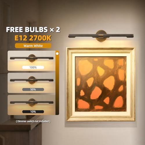 Image of Museum Gallery Bathroom Picture Light - 24 Inch Long Bronze Brass Dimmable Hardwired Wall Sconces with E12 Bulb - Frame Pictures Art Deco Sconce Lights for Painting Photo Artwork Library Vanity Over