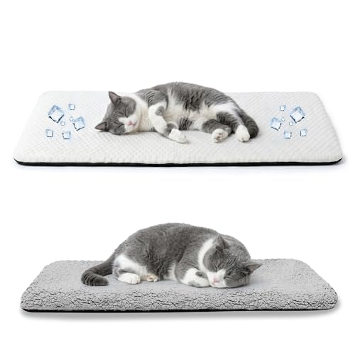Pet Prime Fensterliege für Katzen Kühlmatte für Katzen rutschfestes Katzenbett mit 2 Bezügen (kühl & warm) 90x28 cm machinenwaschbar grau
