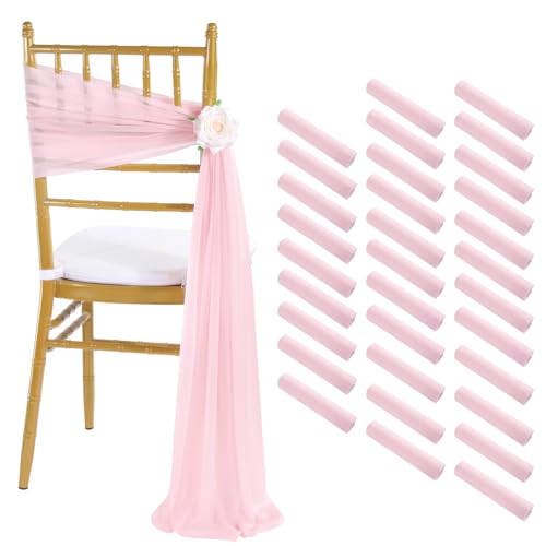 Fanqisi Pink Chair Sashes Wedding Decorations: 32 Pieces 8ft Long Tulle Chair Sashes Cover - Birthday Party Banquet