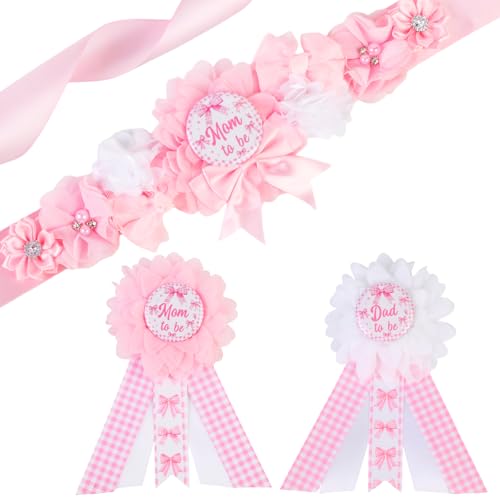 Kreatwow Bow Baby Shower Decoration Sash Pink Bow Mom Dad To Be Corsage Pin