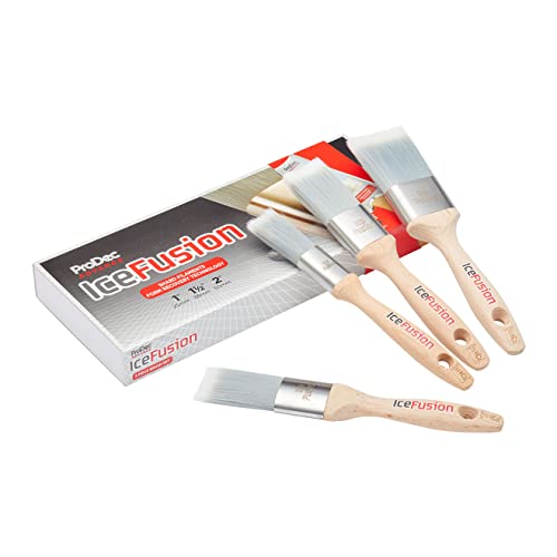 ProDec Advance 4 Piece Ice Fusion Trade Professional Synthetic Paint Brush Set for Painting with Emulsion, Gloss and Satin Paints on Walls, Ceilings, Wood and Metal, Contains 1, 1.5, 2 inch Brushes