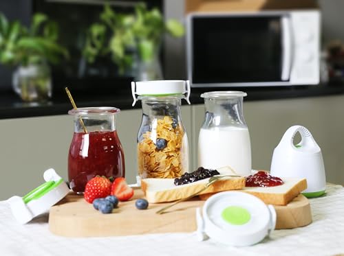 FOSA Carafe avec couvercle sous vide, lot de 4 pièces, 3 carafes en verre (350ml x 1 et 2 x 500ml) avec pompe à vide, pichet à vide – pour thé glacé, jus, lait et boisson.. – vue 5