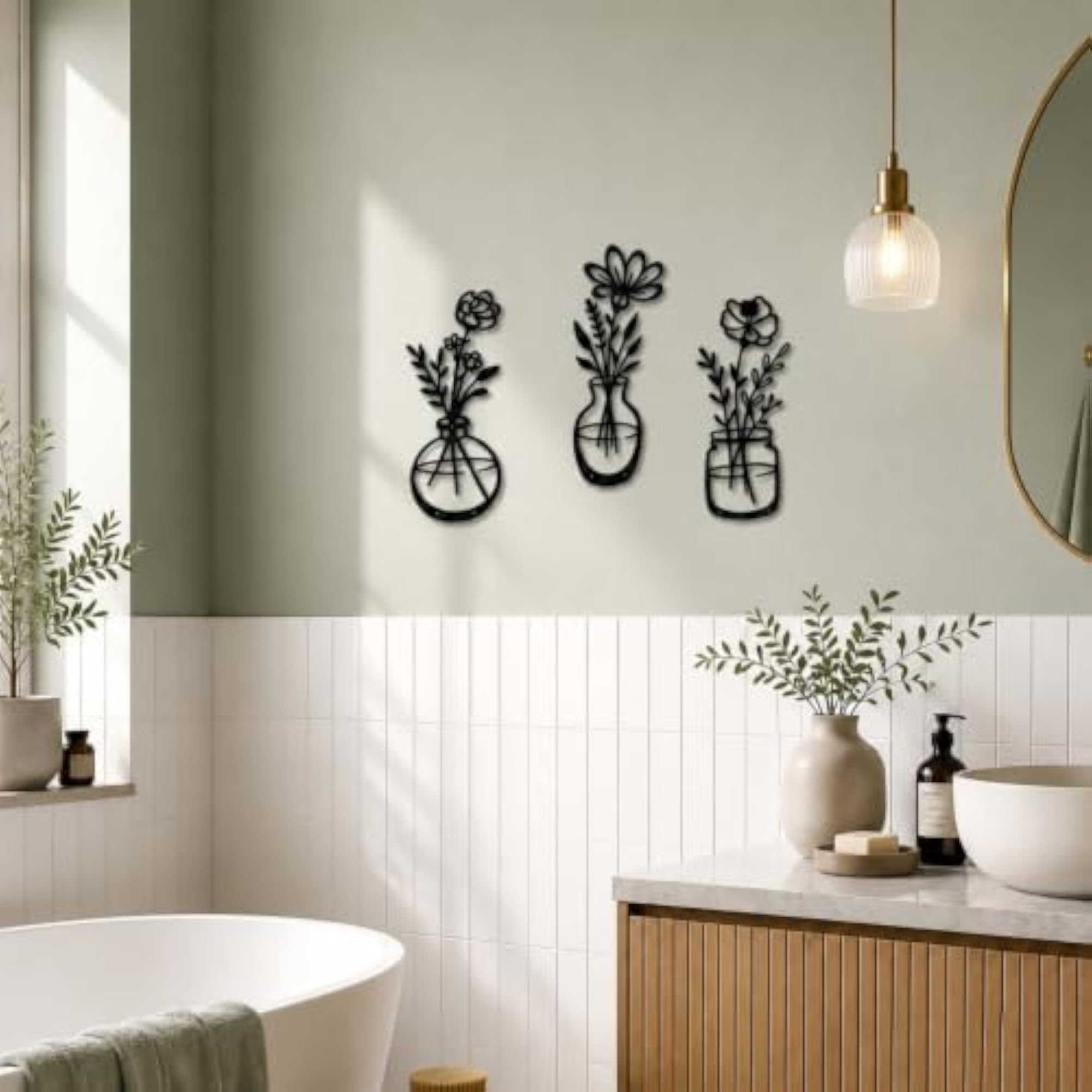 3 Pieces Black Metal Flowers Wall Decor