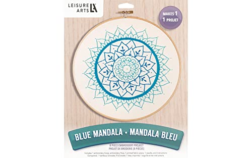 Image of LEISURE ARTS Embroidery Kit 8 inch Blue Mandala- Embroidery Kit for Beginners - for Adults - Cross Stitch Kits Cross Stitch Kits Beginners Patterns