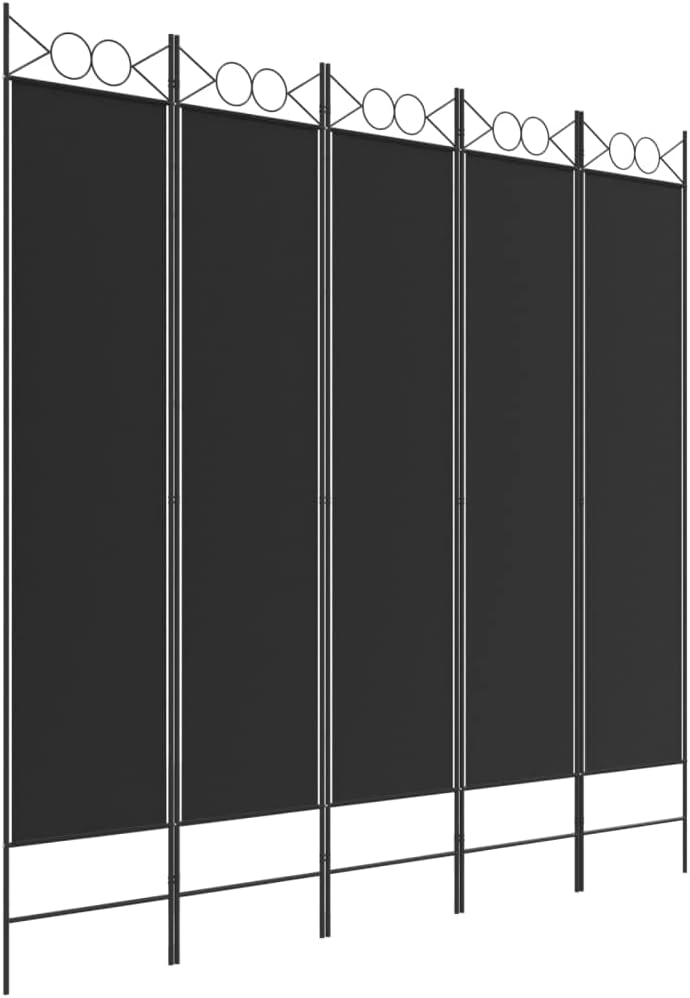 vidaXL 5 Panel Room Divider, Folding Privacy Screen for Room Separation, Freestanding Divider Screen for Home Office, Modern Style, Black Fabric