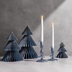 LampLust Winter Ornaments, 2 Pack Dusty Blue Honeycomb Paper Trees, 10 & 12 in, Blue Winter Wonderland Table Centerpieces Decorations for Home Mantel Decor LampLust Winter Ornaments 2 Pack Dusty Blue Honeycomb Paper Trees 10 12 in Blue Winter Wonderland Table Centerpieces Decorations for Home Mantel Decor