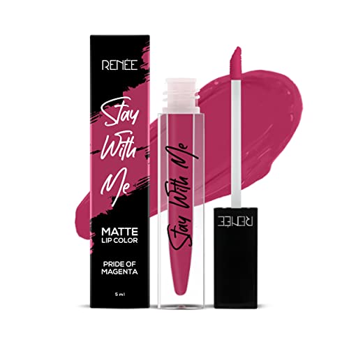 Image of RENEE Stay With Me Matte Lipstick - Pride Of Magenta l Transfer Proof, Smudge & Waterproof | Long Stay l Highly Pigmented l Velvety, Matte Finish l Enriched with Vitamin E l Travel Friendly l 5 ml