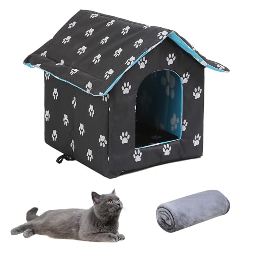 LUFEIS Casa para Gatos Exterior, 38 x 35 cm Caseta Exterior Gato, Caseta Gatos Exterior Invierno,...