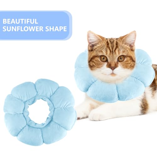 Moosono Halskrause Katze, Weich Halskrausen, Einstellbarer Katzenkragen für Nach Operationen, Sonnenblume Katzen Halskrause für Kleine Hunde und Katzen (Blau)