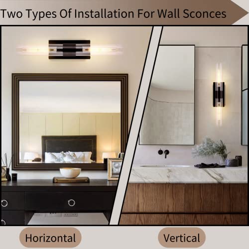 Black Wall Sconces Set Of Two, Bathroom Vanity Wall Sconces, 22.8" Sconces Wall Lighting, 2-Light Wall Mounted Sconces, Indoor Wall Sconces For Bathroom, Living Room, Bedroom, Vanity, Staircase - Image 4