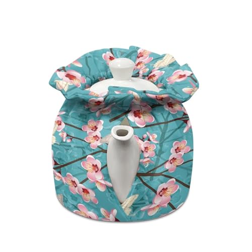 Image of Cherry Blossom Butterfly Insulated Kettle Cover for Kitchen Tea Cozies to Keep Tea Warm, Teapot Cozy Breakfast Warmer for Home Indoor Table Decorations
