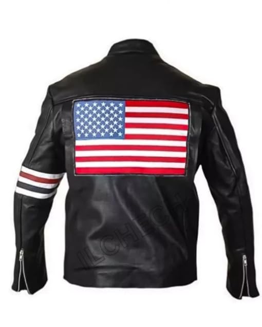 Mens American Flag Leather Biker Motorcycle Jacket