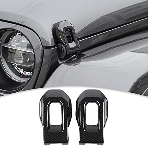 CheroCar for Jeep Hood Lock Latches Cover Catch Brackets Cover External Accessories Decoration Stickers for 2018-2021 Jeep Wrangler JL JLU & 2020-2021 Gladiator JT (Carbon Fiber)