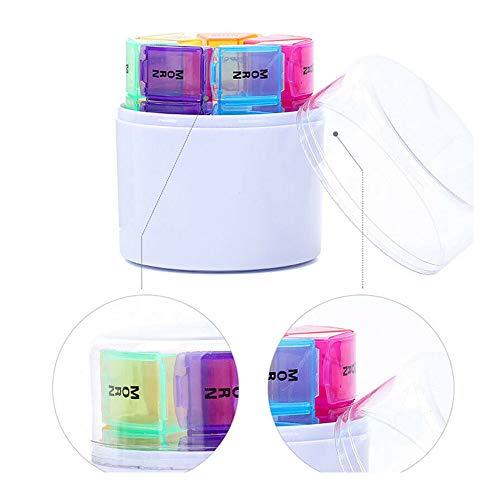 Tablettenbox 7 dagen 4 vakken - ronde pillendoos met gratis pillendoos sleutelhanger, tablettdoos 's ochtends 's middags 's avonds - ideaal voor medicijnen, tabletten, vitamines - Afbeelding 4