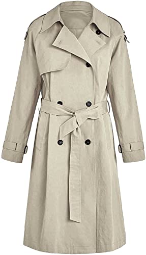 image for Loalirando Women Casual Long Trench Windproof Coat with Belt Solid Col