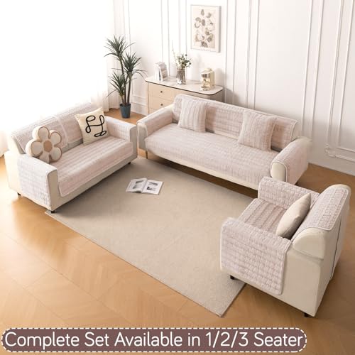 Image of HOKIPO 'Plush Haven' Premium Anti-Slip Backrest Mat | Soft Fluffy Plush Fabric, Beige - 1 PC (AR-6256-BGE)