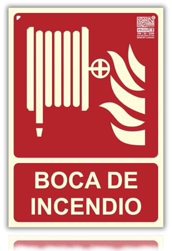LEIASA | Señal Boca Incendio Homologada - 21x30 cm - Clase B D≤10m - PVC Luminiscente - Señal Certificada en Sostenibilidad - Fotoluminiscente Boca de Incendio - Cartel Boca de Incendio Homologado