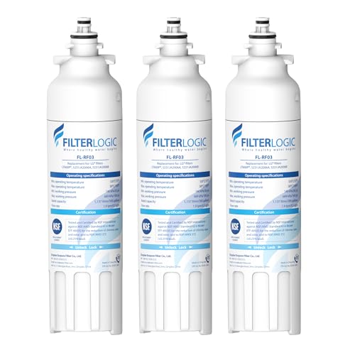 Filterlogic ADQ73613401 Refrigerator Water Filter, Replacement for LG® LT800P®, LT800PC, ADQ736134, ADQ73613402, LSXS26326S, LSXS26366S, LMXS30776S, LSXS26366D, LMXC23746S, 46-9490, 469490, Pack of 3