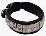 Hundehalsband Titan Lederhalsband Leder Schwarz Nieten Hohe Zugkraft Extra Breit Halsband Hund (L)