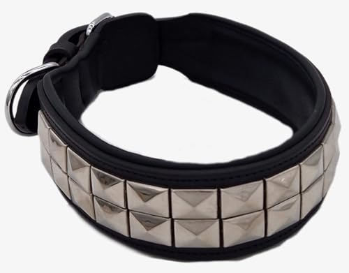 Hundehalsband Titan Lederhalsband Leder Schwarz Nieten Hohe Zugkraft Extra Breit Halsband Hund (L)