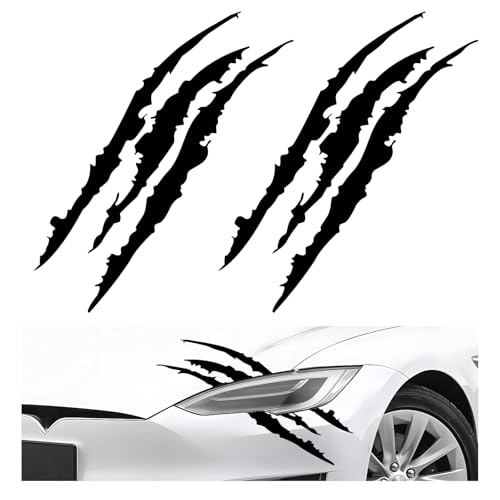 Image of 2 PCS Claw Mark Decals for Car, Headlight Sticker Waterproof Vinyl Stripes Scratch Decal, Monster Claw Scratch Mark Sticker Car Exterior Decor for SUV Pickup Truck (Black)
