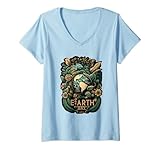 Earth Day Everyday Cute Globe Wallpaper For Youth and Women V-Neck T-Shirt