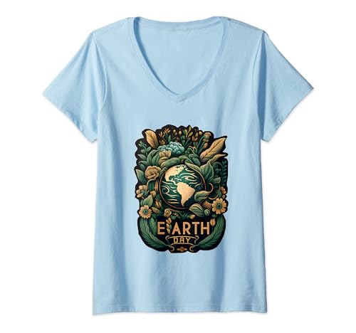 Carta da parati carina di tutti i giorni del globo di giorno della terra per la Maglietta con Collo a V