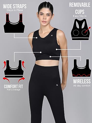 Image of Kobo Medium Impact Slip on Everyday Sports Bra for Women - Lightly-Padded, Non-Wired & High Coverage | Lined Cups with Removable Inserts (Imported)