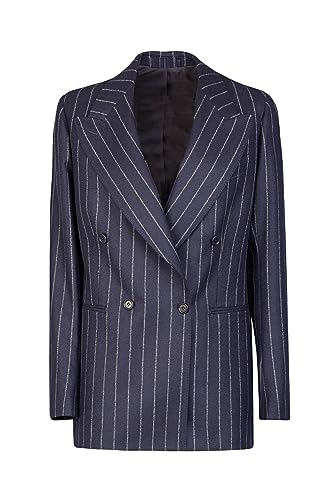 Women's Woolen Stripe Blazer Double Breasted Suit Jacket Formal Business Office Lady Outfits