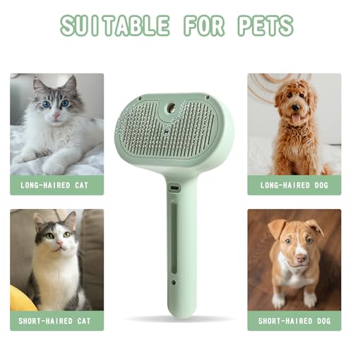 Image of Cat Steam Brush for Shedding - Self Cleaning Pet Grooming Brush with Water Spray - Hair Removal Comb for Indoor Cats (Green)
