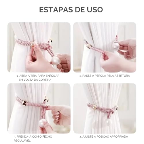 kit 2 Prendedores de Cortina 50CM Com Fecho Ajustável Abraçadeira Decoração do Ambiente Presilhas Fu