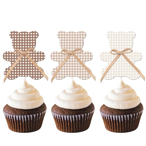 24pcs Teddy Bear Cupcake Decorations with Bows We Can Bearly
