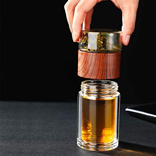 Hemoton – Garrafa de chá de vidro com infusor de chá portátil de 300 ml – Coador de chá à prova de v