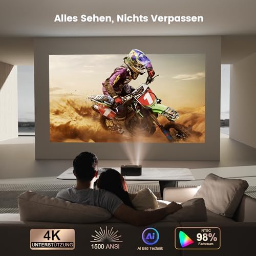 Bild 2 - Beamer 4K【800+ Offizielle Apps/Dolby Audio】 1500 ANSI | KI-Autofokus & HDR10 | HDMI eARC & CEC | WiFi 6 Bluetooth 5.4 | ONOAYO Smart Beamer 4K Heimkino perfekt für die WM