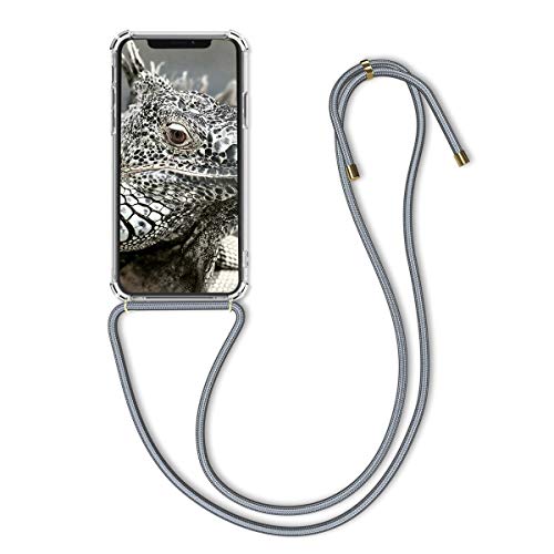 kwmobile Crossbody Case Compatible with Apple iPhone Xs - Clear Transparent TPU Cell Phone Cover with Neck Cord Lanyard Strap - Transparent/Grey