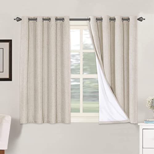 Image of H.VERSAILTEX Full Blackout Waterproof Textured Linen Curtains with White Liner for Living Room Thermal Insulated Energy Efficient Window Treatments Curtains (2 Pieces, 52 x 45 Inch, Natural)