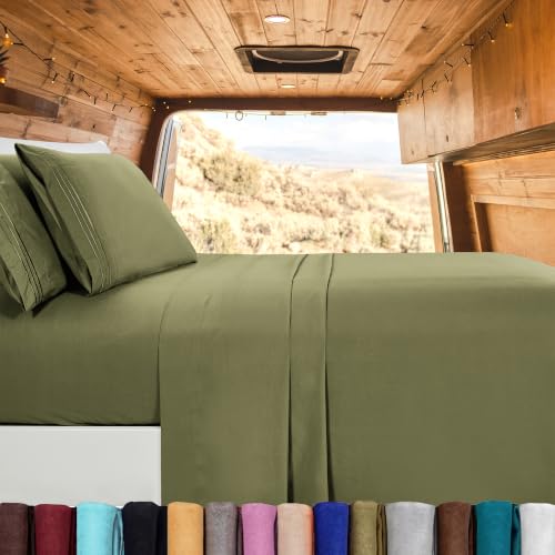 Image of Elegant Comfort Luxury 1500 Premium Hotel Quality Microfiber 4-Piece Sheet Set - Wrinkle Resistant, All Around Elastic Fitted Sheet, Deep Pocket up to 16 inch, RV Short Queen, Green