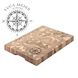 Casa Vivente Billot de Cuisine en Bois d'Acacia avec Gravure Personnalisée, Rose des Vents avec Nom et Date, Ustensile de Cuisine, 42 x 30 x 4 cm